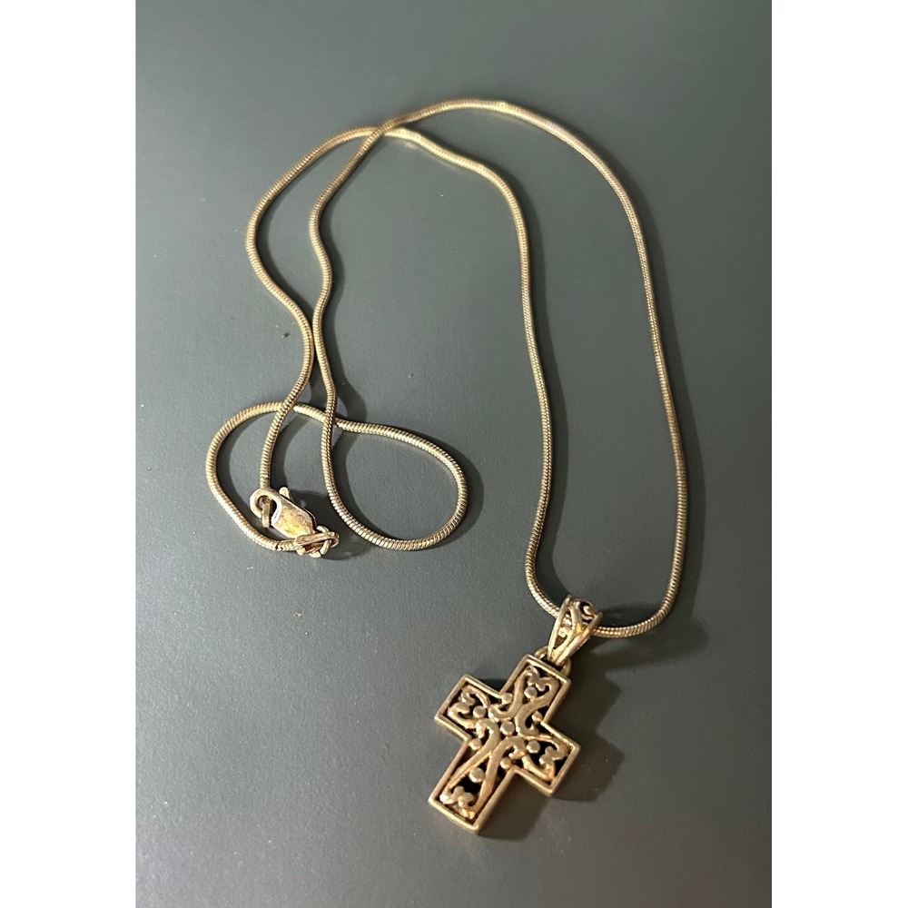 925 Sterling Silver Filigree Cross Pendant Necklace Snake Chain Openwork